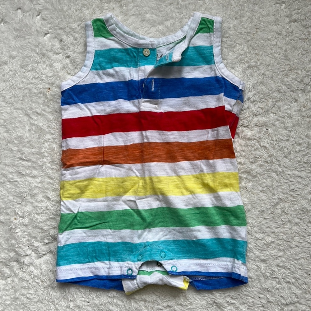 Primary rainbow stripe tank romper